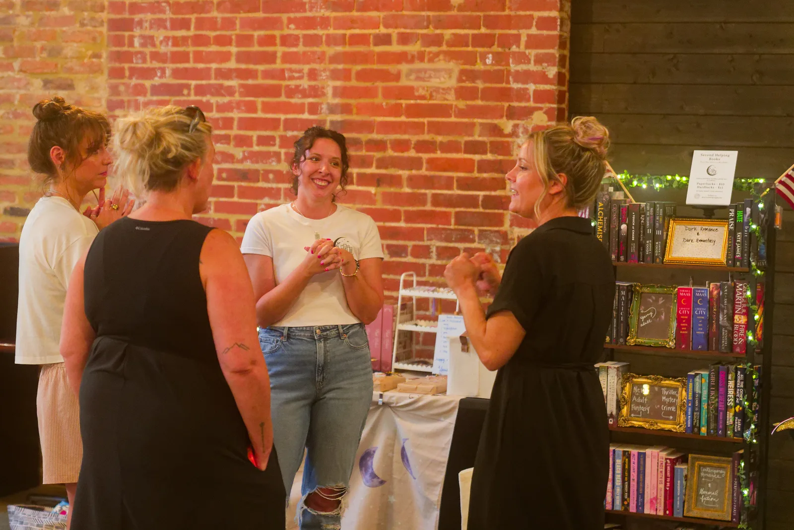 Chatting with readers at a pop-up