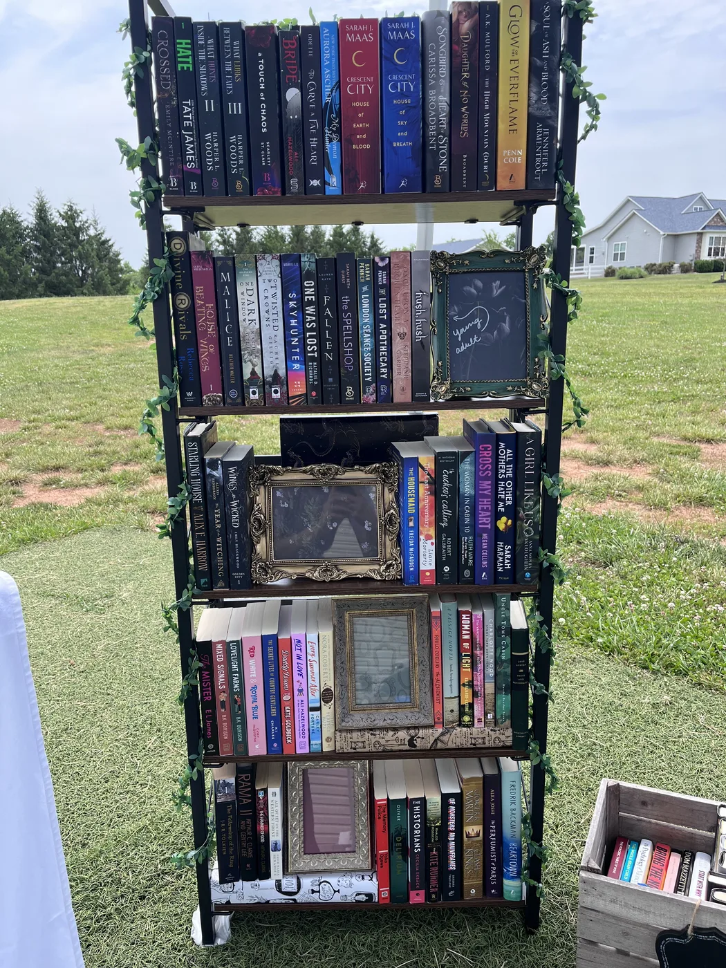 A shelf of secondhand books ready for a pop-up