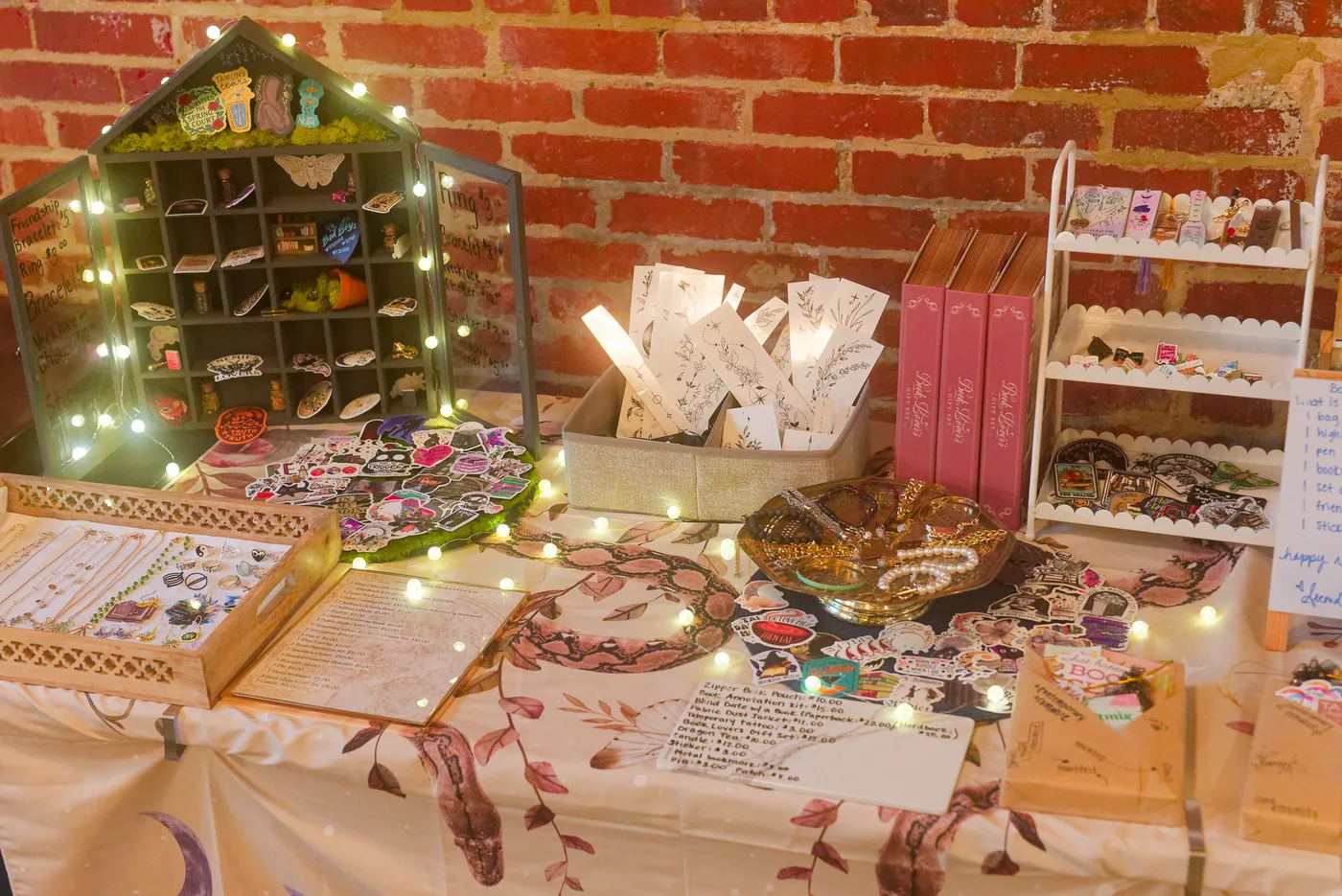 Bookish accessories on the Second Helping Books table